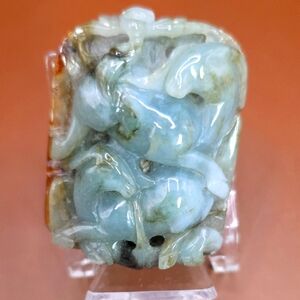 Beautiful Chinese Jadeite Jade Carved Double Horses Pendant
